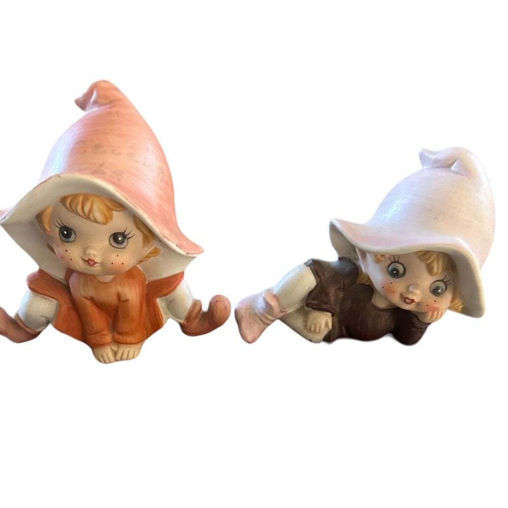 Vintage HOMCO Pixie Elf Fairy Figurines #5213 Purple and Orange Set  of Two